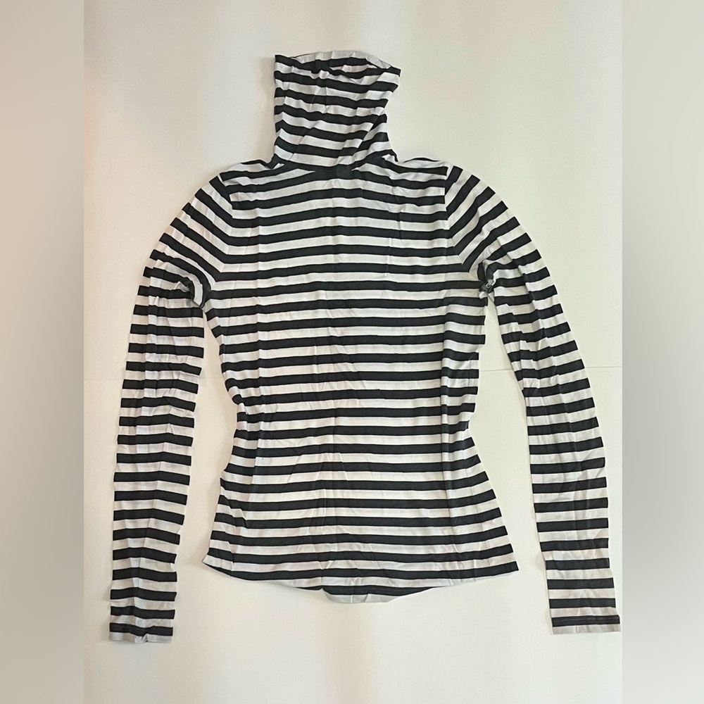 Gray & White Striped Turtleneck Top